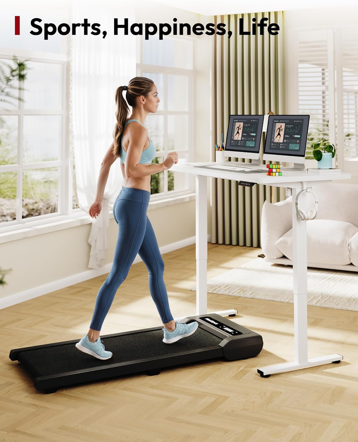 SANODESK Electric Standing Desk 79 x 32 Inches Height Adjustable Stand Up w/6-Button Controller Ergonomic Computer Desk with Splice Board for Home Office, White Frame + White Tabletop