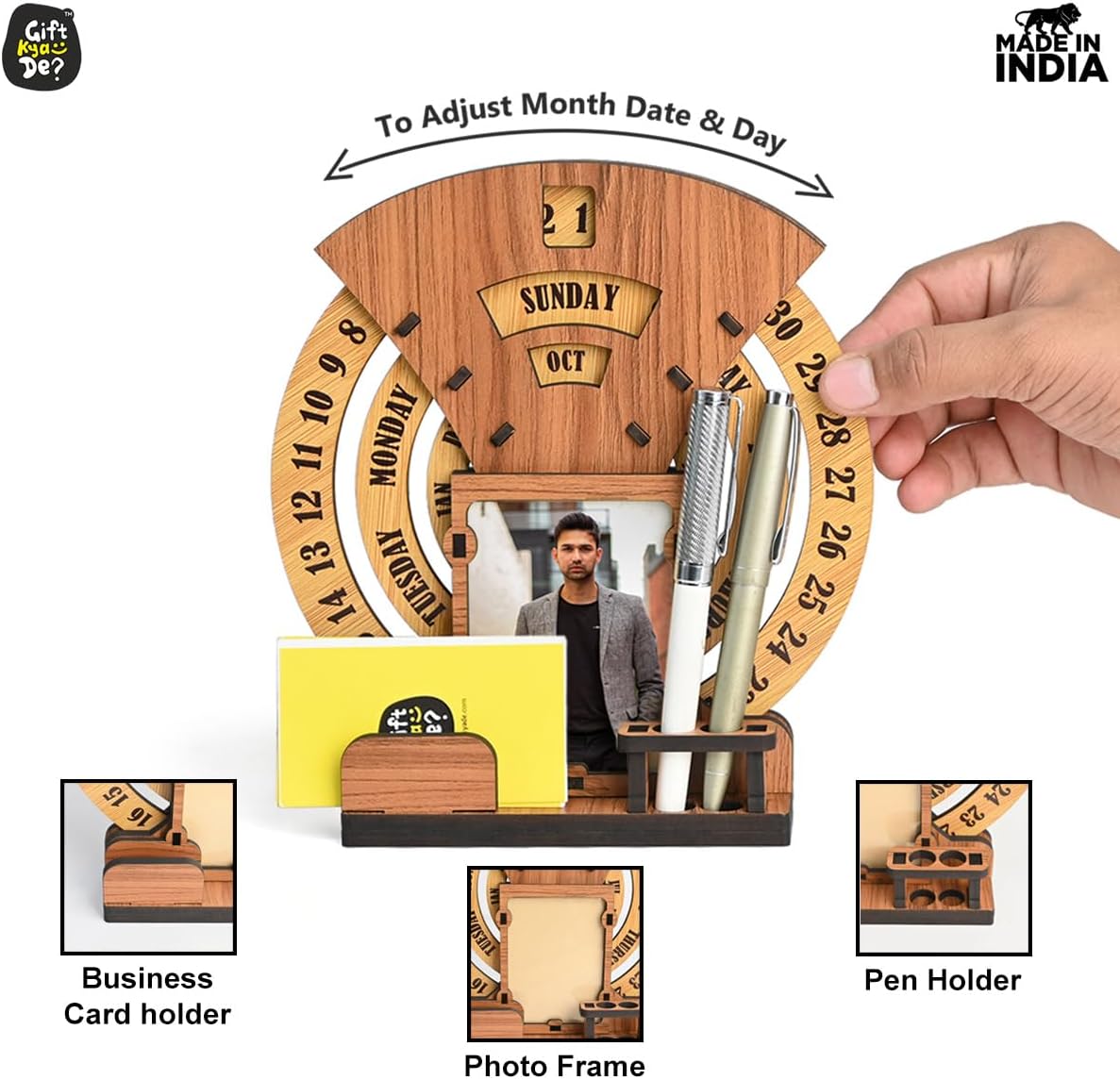 GKD Calendar To Lifetime, Calendar With Desk Organizer And Photo Frame For Office, Home Decor, Corporate Gifts (Dark Wood Eco Friendly)