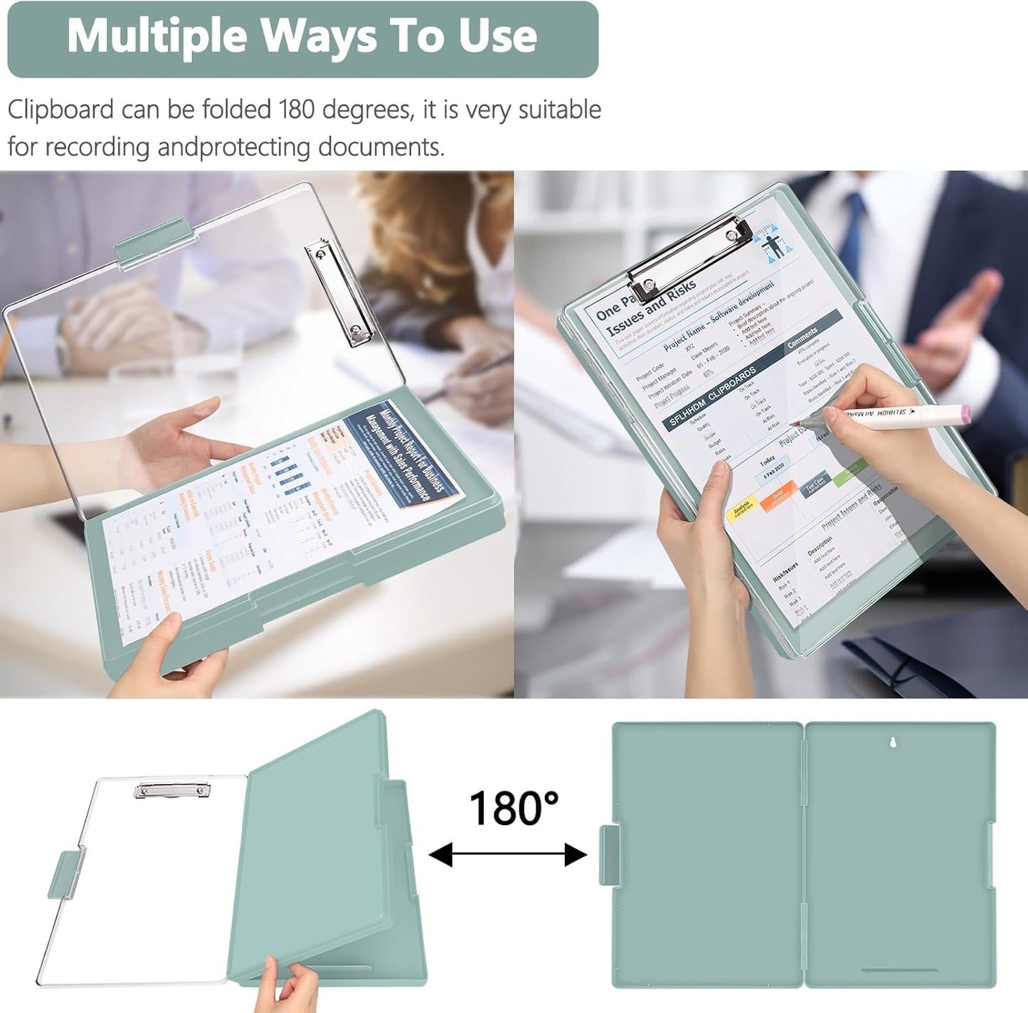 Clipboard with Storage,Heavy Duty Clip Boards 8.5x11 with 2 Storage Case,Clear Visible Top Panel Storage Clipboards,Side Open Clip Boards,Nursing Clipboard Folder Case for Office Supplies-Dark Green