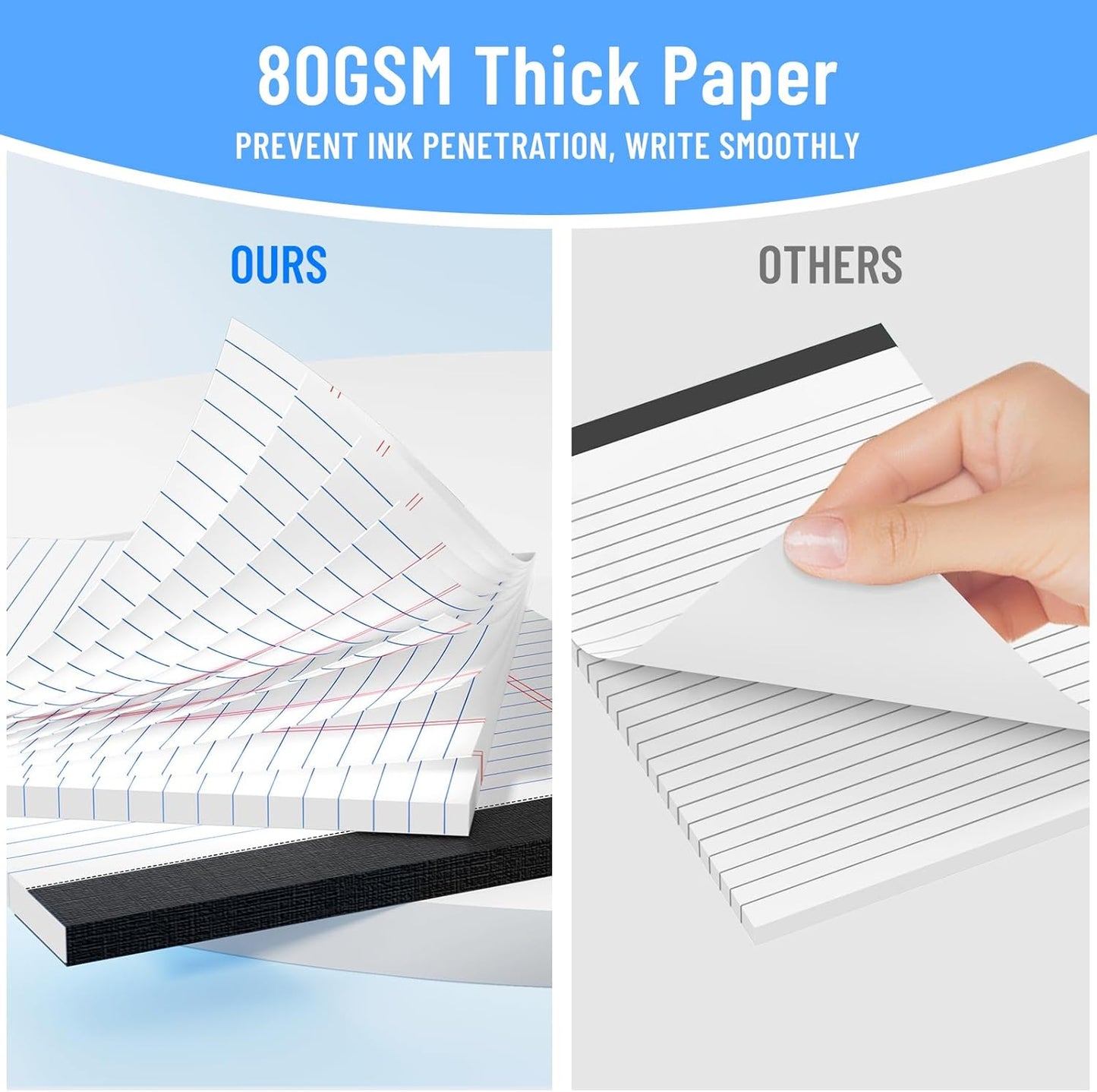 2pcs Legal Pads 8.5 x 11, Notepads 8.5 x 11 Inch, White Note Pads Clear Print Writing Pads of Paper, Memo Pads , Perforate Legal Notepads Paper , Wide Ruled Lined with Sturdy Back,50 Sheets/Pack