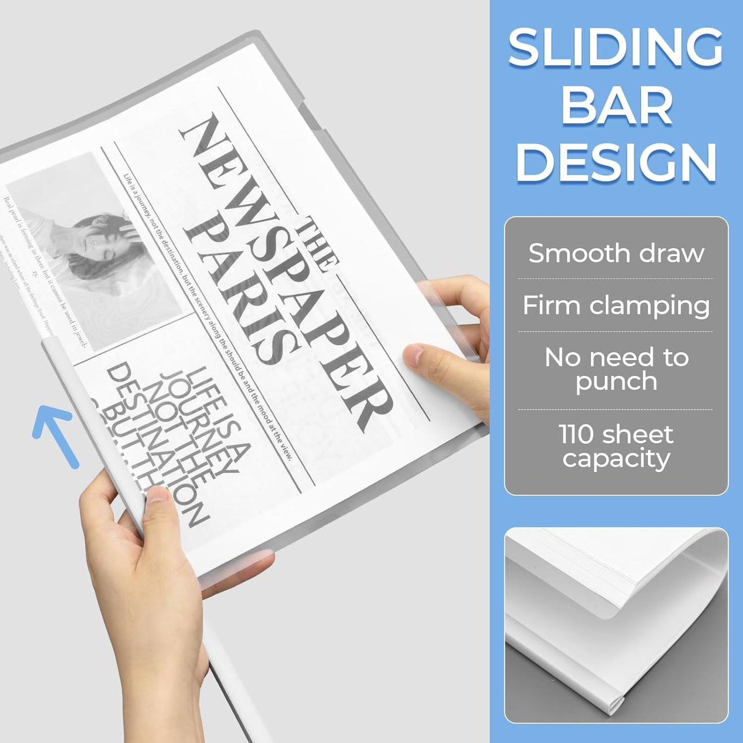M&G 10 Pack Report Covers with Sliding Bar, 15mm Clear Report Covers for A4 and Letter Size Paper, 8.7 x 12.2 inch,110 Sheet Presentation Folders