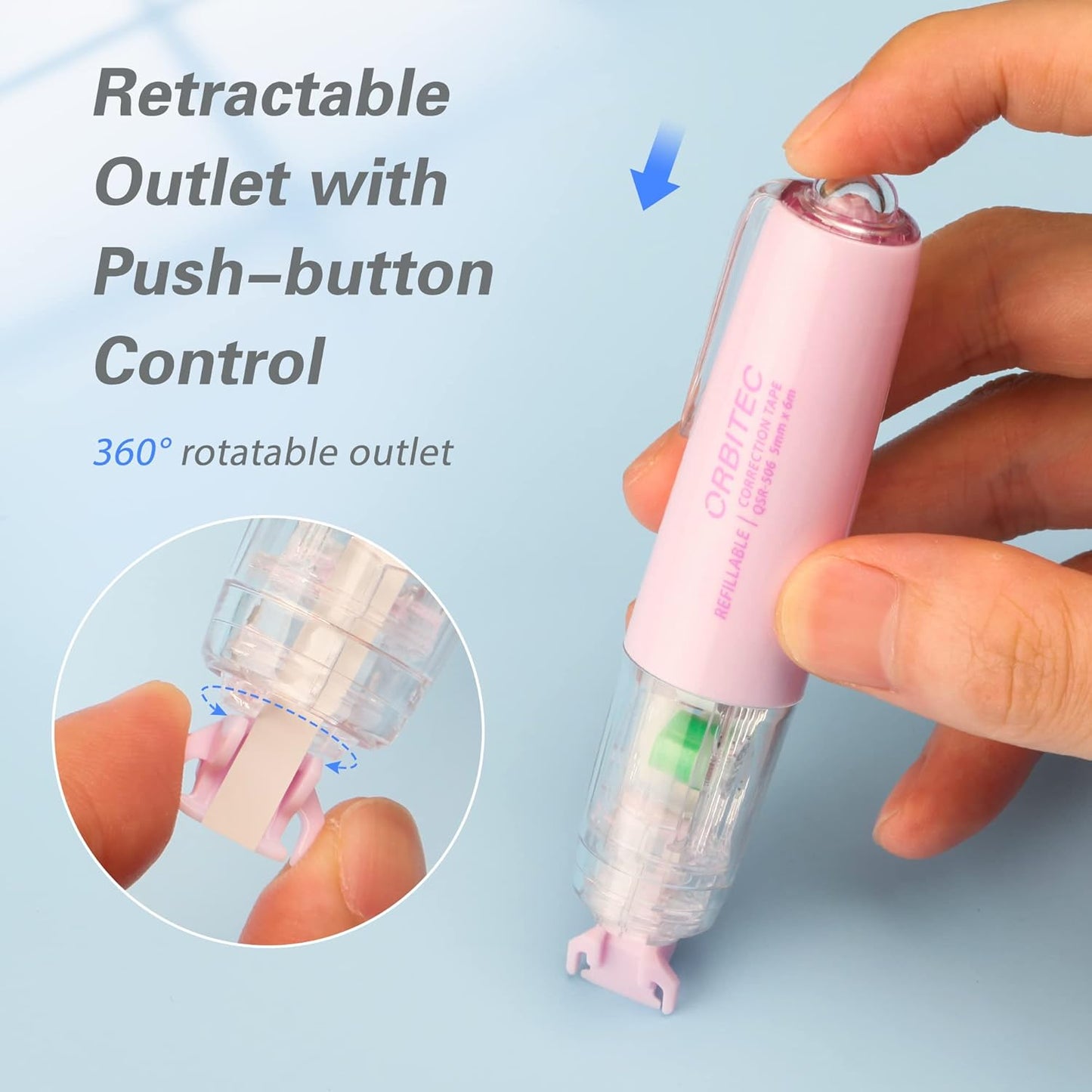 Refillable Retractable Quick Dry Correction Tape,Mini Small Japan Aesthetic Cute Correction Tape, with Easy to Use Kawaii Pen Shaped Applicator,for School Office Supplies
