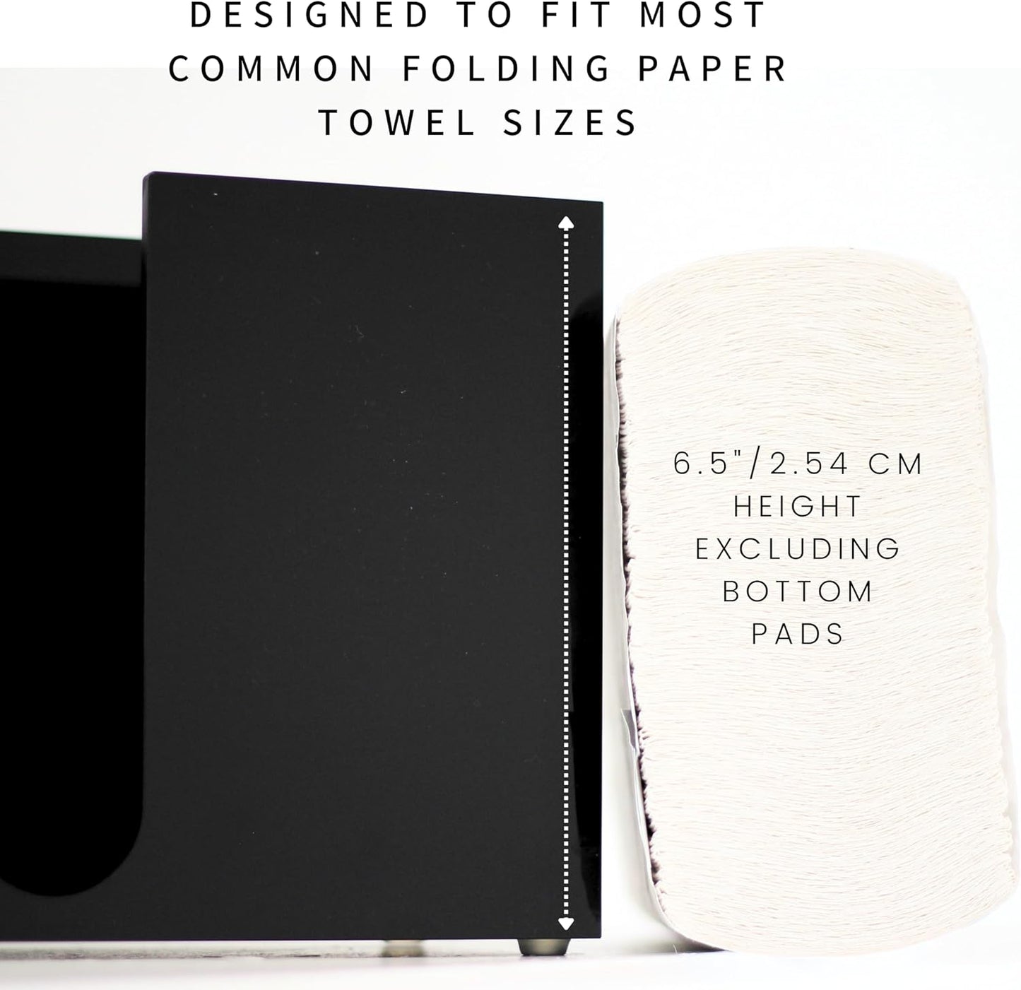 Paper Towel Dispenser Countertop, Black Paper Towel Holder(5mm - 6.5" Tall) Acrylic Folded Napkin Holder for Kitchen, Multifold C-Fold, Z-Fold, Trifold Paper Hand Towel Dispenser for Bathroom