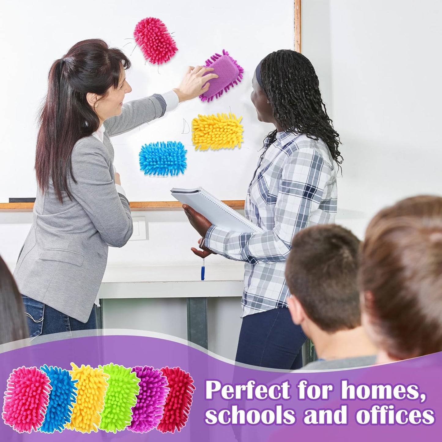 Sherr 30 Pcs Microfiber Shag Dry Erasers Bulk Magnetic Whiteboard Eraser Washable Colorful Chalk Board Eraser Markers Chalk Home School Classroom Office Supplies(Vivid Color)