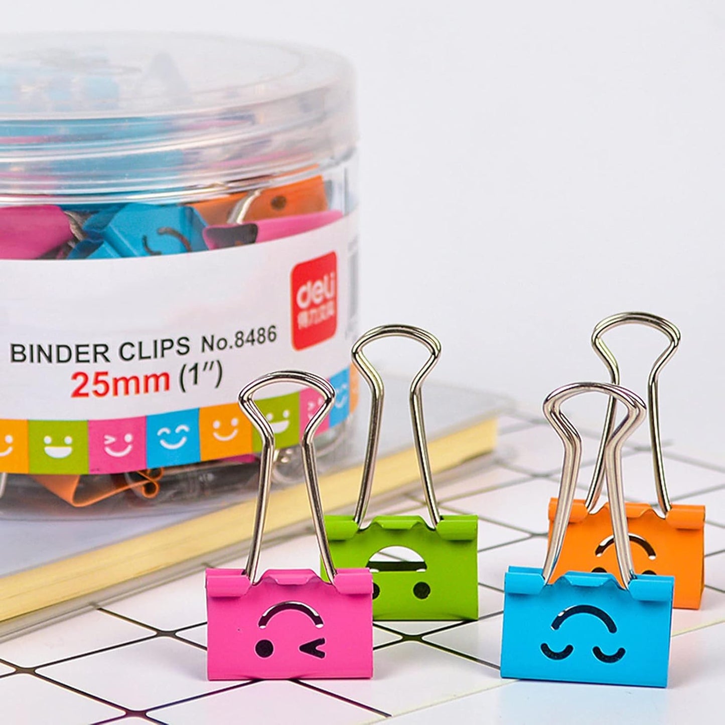 48 Pack Medium Paper Clips (1 inch/25mm), Smiling Face Binder Clips, Assorted Colors