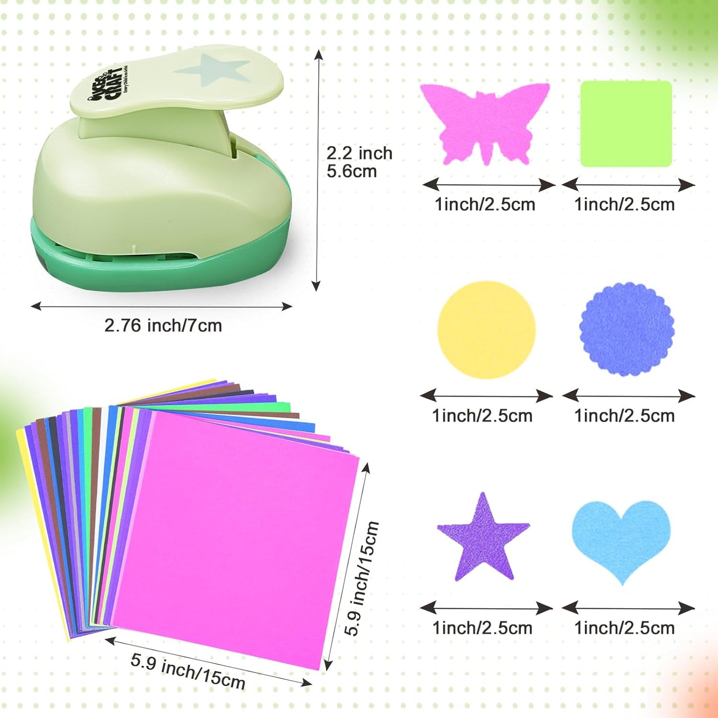 UCEC Hole Punch 1 Inch Craft Hole Punch Shapes, 36 Pieces Hole Puncher for Crafts Set with Craft Paper Cardstock, Mix Shape Designs Hole Puncher for Kids for Crafting Scrapbooking