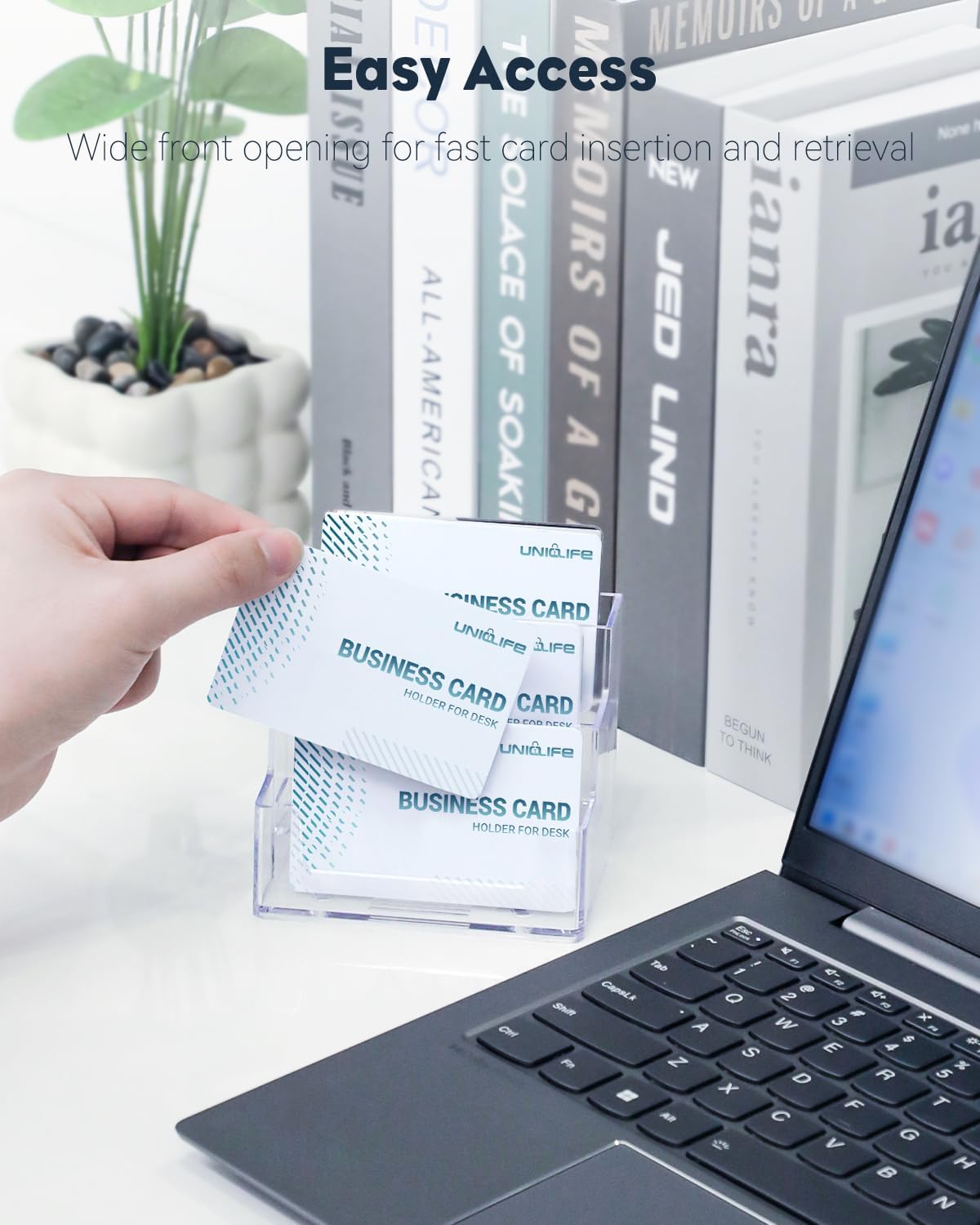 Uniclife Acrylic Business Card Holder for Desk 3 Slots Clear Business Card Display Stand for Men & Women Desktop Business Card Organizer Card Stand for Office Home Exhibition, 180 Card Capacity
