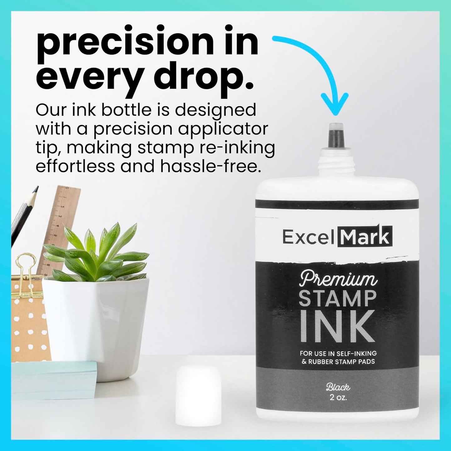 ExcelMark Self Inking Stamp Refill Ink - 2 oz. - Black Ink