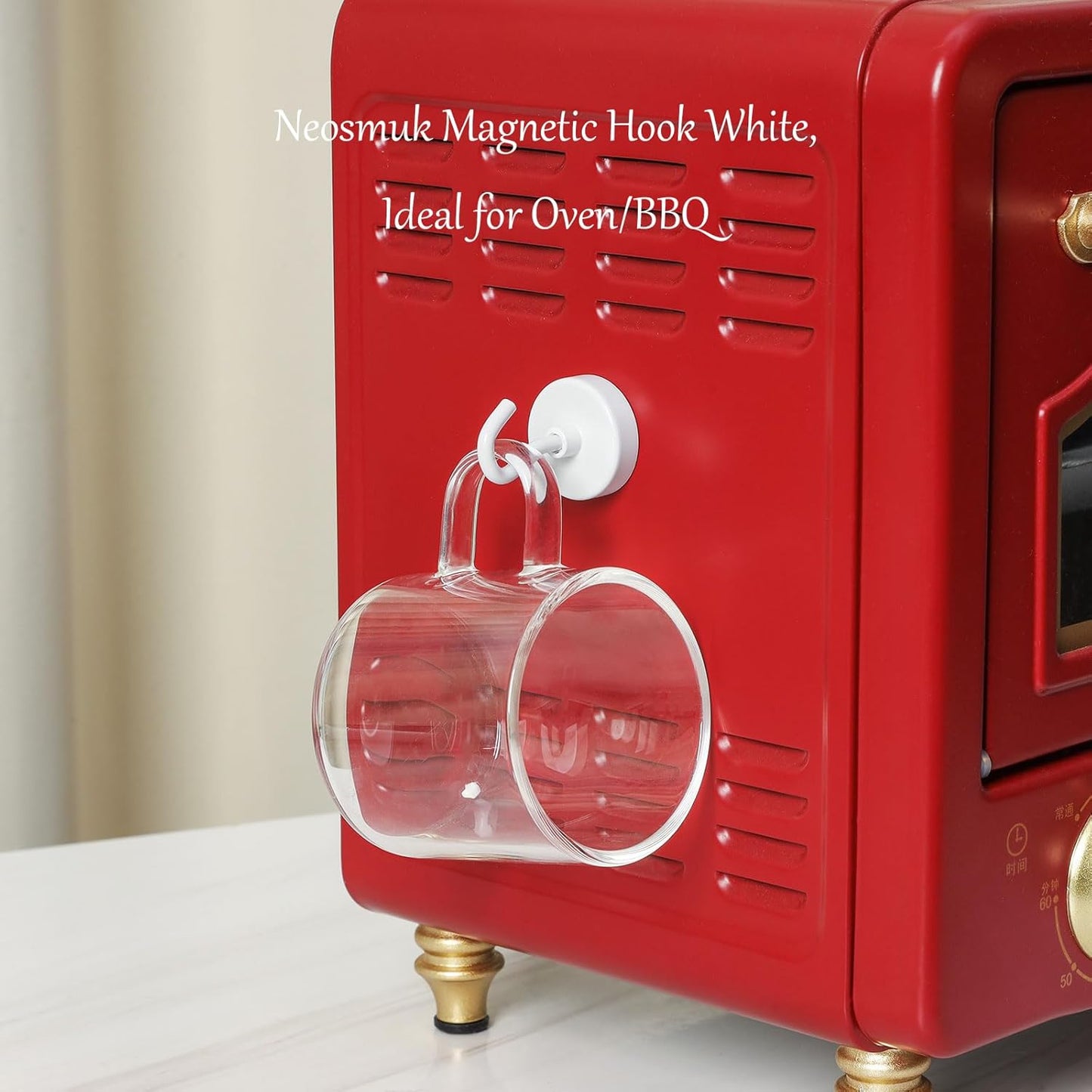 Neosmuk Magnetic Hooks Heavy Duty,Strong Magnet with Hook for Fridge, Super Neodymium Extra Strength Industrial Hooks for Hanging, Magnetic Hanger for Toolbox, Cruise, Grill(White,4 Pack)