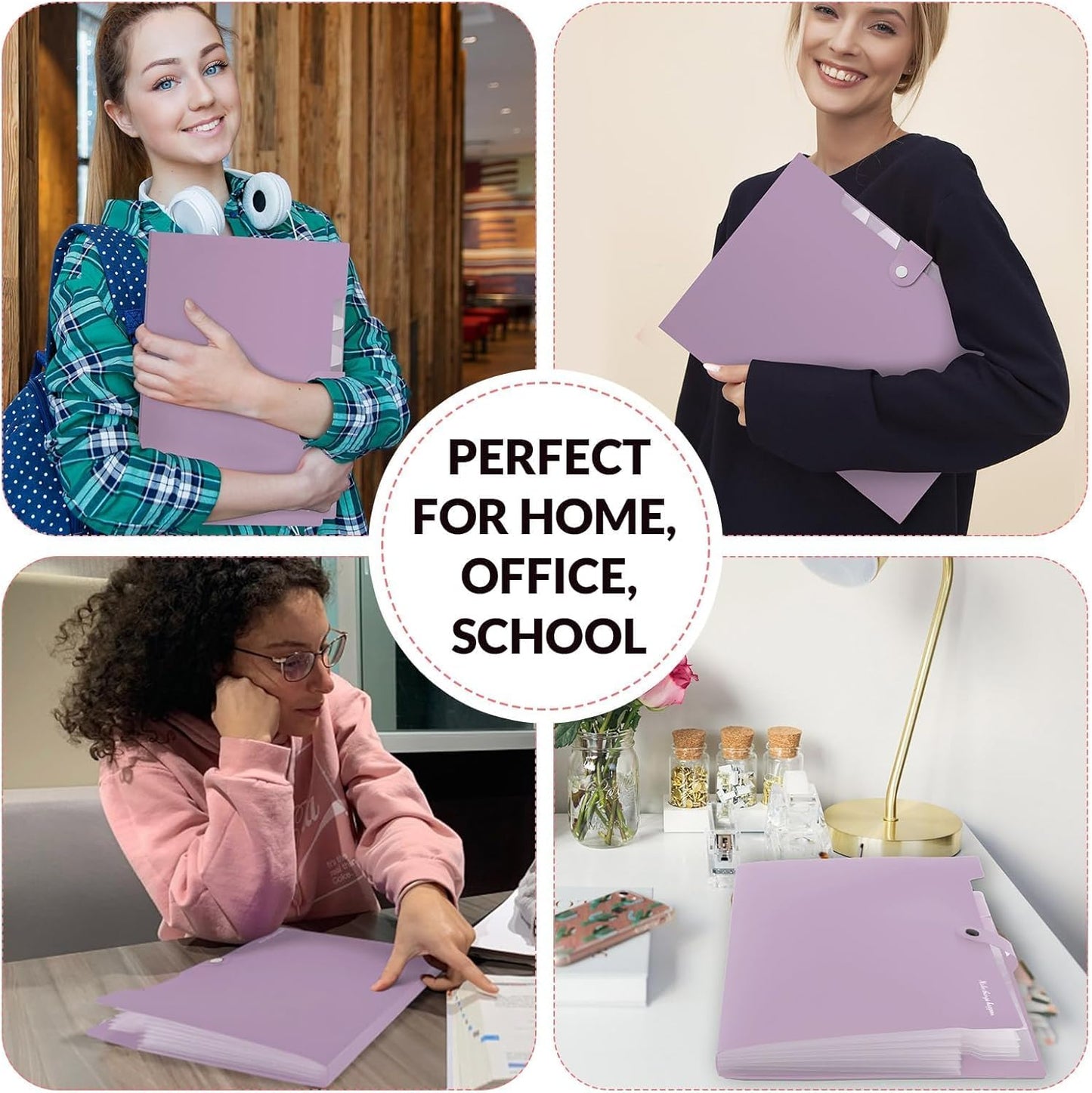 SKYDUE File Folder with Labels, Accordion File Organizer with 8 Pockets, Portable Document Organizer, A4 Letter Size, Paper Organizer for Office, Purple