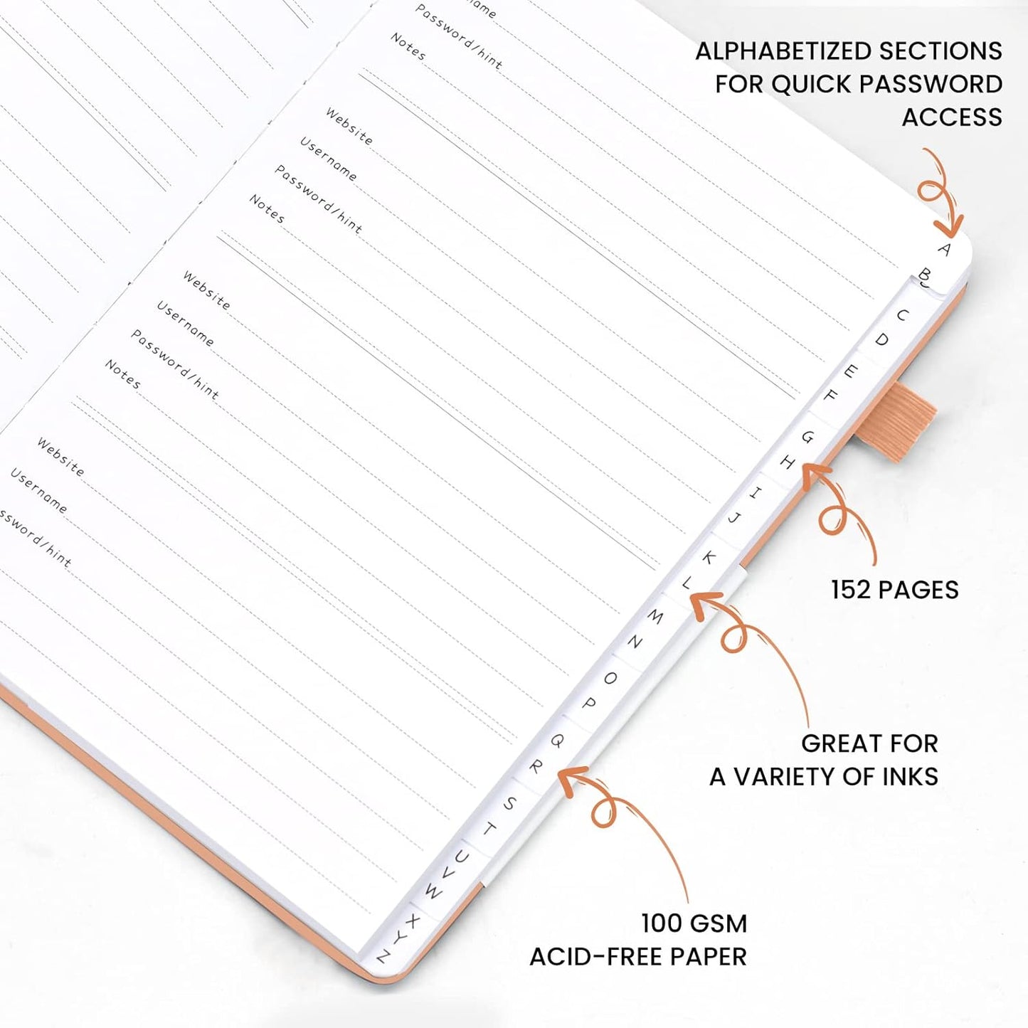 Password Book with Alphabetical Tabs, Internet Address and Password Keeper, A5 Size 8.3"x6" Password Notebook for Saving Internet Login, Username, Password Organizer for Computer & Website