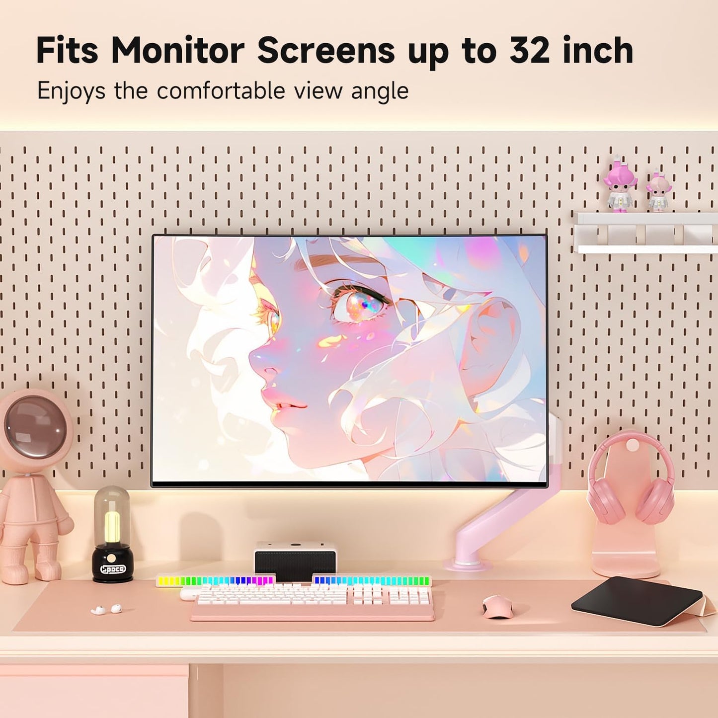 Suptek Monitor Mount Gas Spring Monitor Arm Desk Mount Fully Adjustable Fits 17-32 inch Monitors Weight Capacity up to 22 lbs,Pink(MD8PINK)