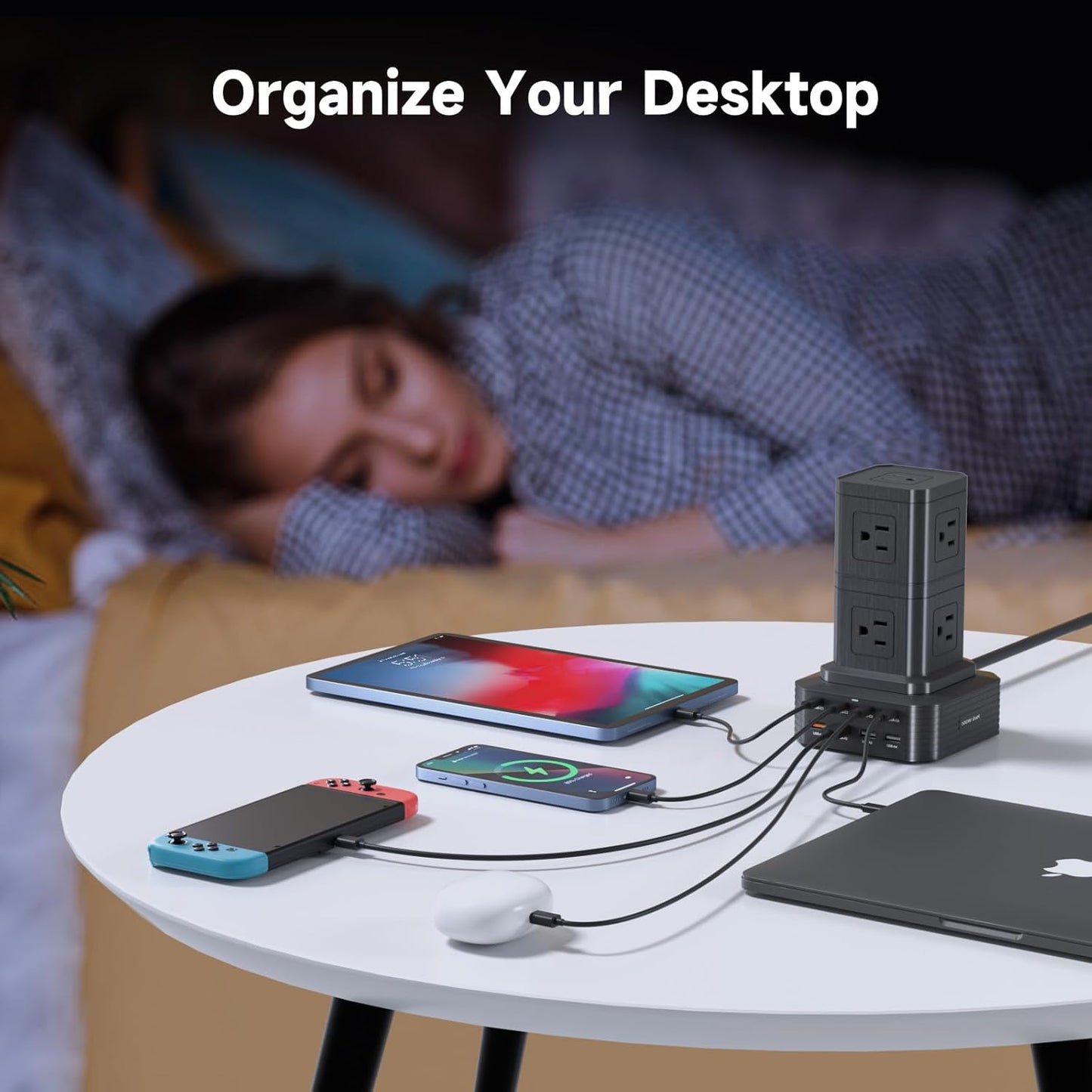 Charging Station (100W), 17-in-1 USB C Power Strip with Surge Protection, 6.6Ft Extension Cord, 4 USB C and 4 USB A Ports, 9 AC Outlets for Home Office Dorm Room