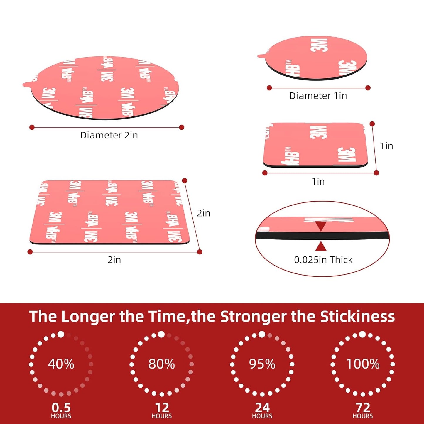 3M VHB Round Double Sided Adhesive 1" Diameter 40 PCS, Heavy Duty Double Sided Adhesive Dots, 5925 Sticky Mounting Foam Tape Strong Adhesive for Car Décor Home Office Logos, 0.025in Thick, Black