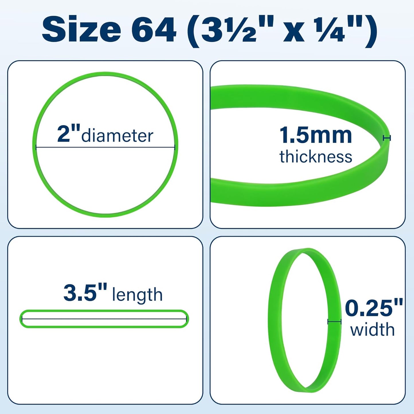 LotFancy Rubber Bands, Size 64 (3-1/2" x 1/4"), 0.5 lb Approx 130 Pcs Thick Heavy Duty Colored Rubber Bands for Office Supplies