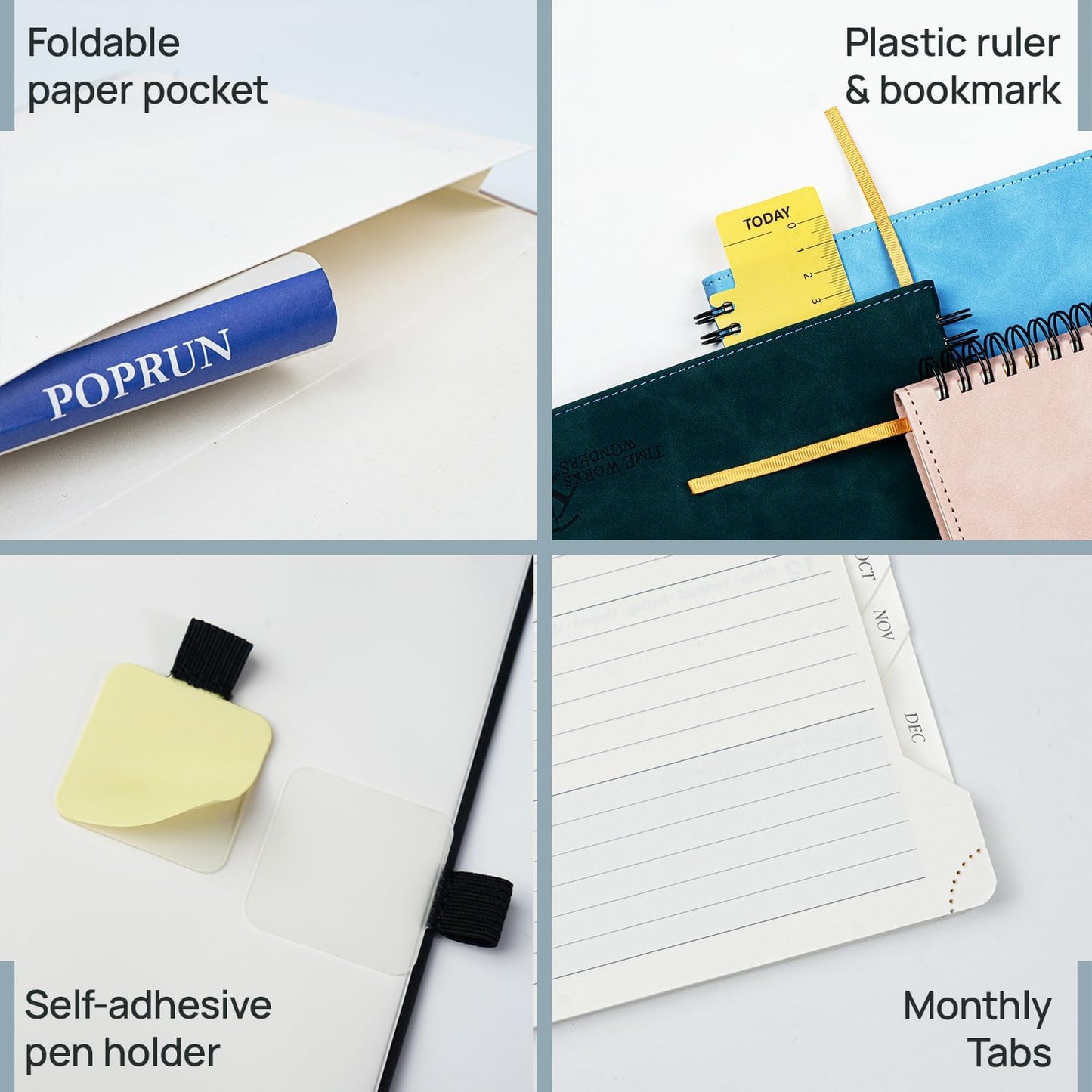 POPRUN 2026 Planner Weekly Notebook Calendar (Jan-Dec), Large Size 8.5'' x 10.5'' - Agenda 2026 Appointment Book with Monthly Tabs, Inner Pocket, Spiral Soft Cover, 100 GSM - Lilac