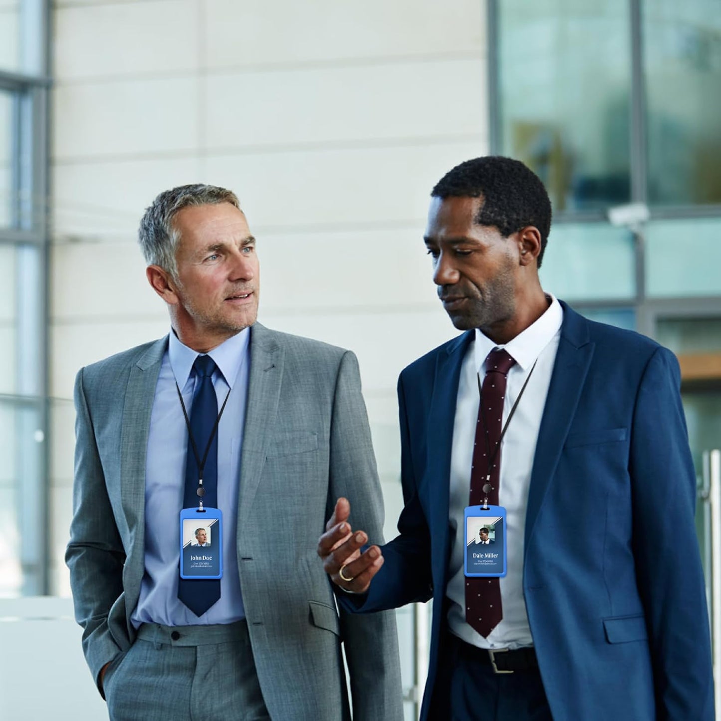 Will Well Vertical Sliding Badge Holder for Lanyards - Hard ABS Plastic 4.13" x 3.3" Protector Fits Up to 2 Standard-Sized Cards, Lightweight Secure Quick-Access Slide Cover Design - 6-Pack, Blue