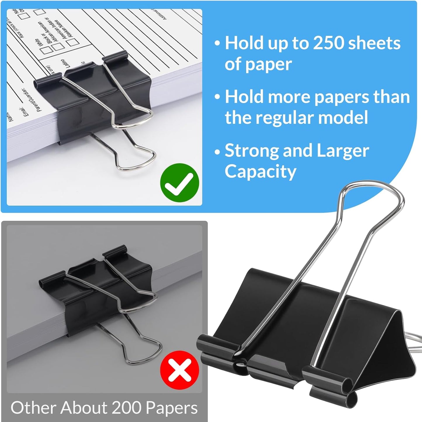 2 Inch 40 Pack Extra Large Binder Clips, Jumbo Paper Clips, Big Paper Clamps, Binder Clips Large Size for Home, School and Office Supplies