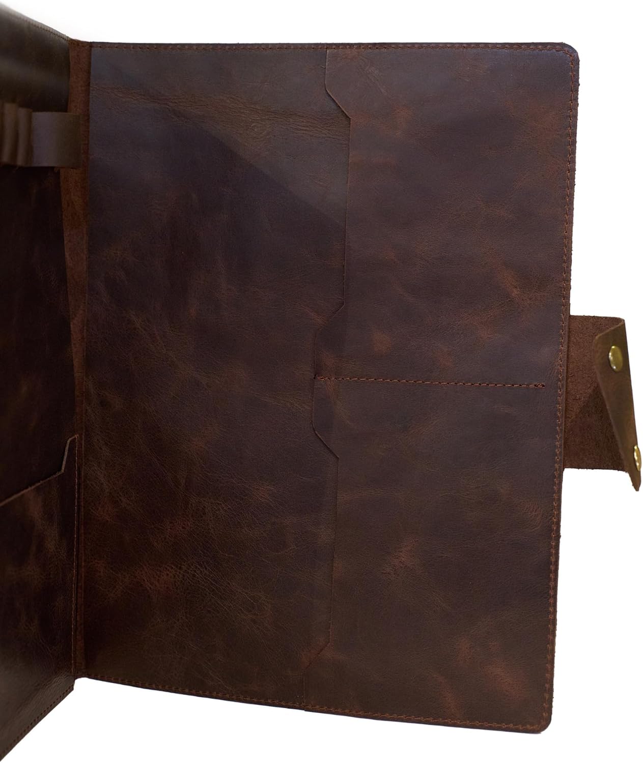 Leather Portfolio Folder - Genuine Leather Document Organizer with Multiple Pockets and Pen Holder – Business Padfolio for A4 Letter Size Papers, Professional Resume or Meeting Use (Espresso)