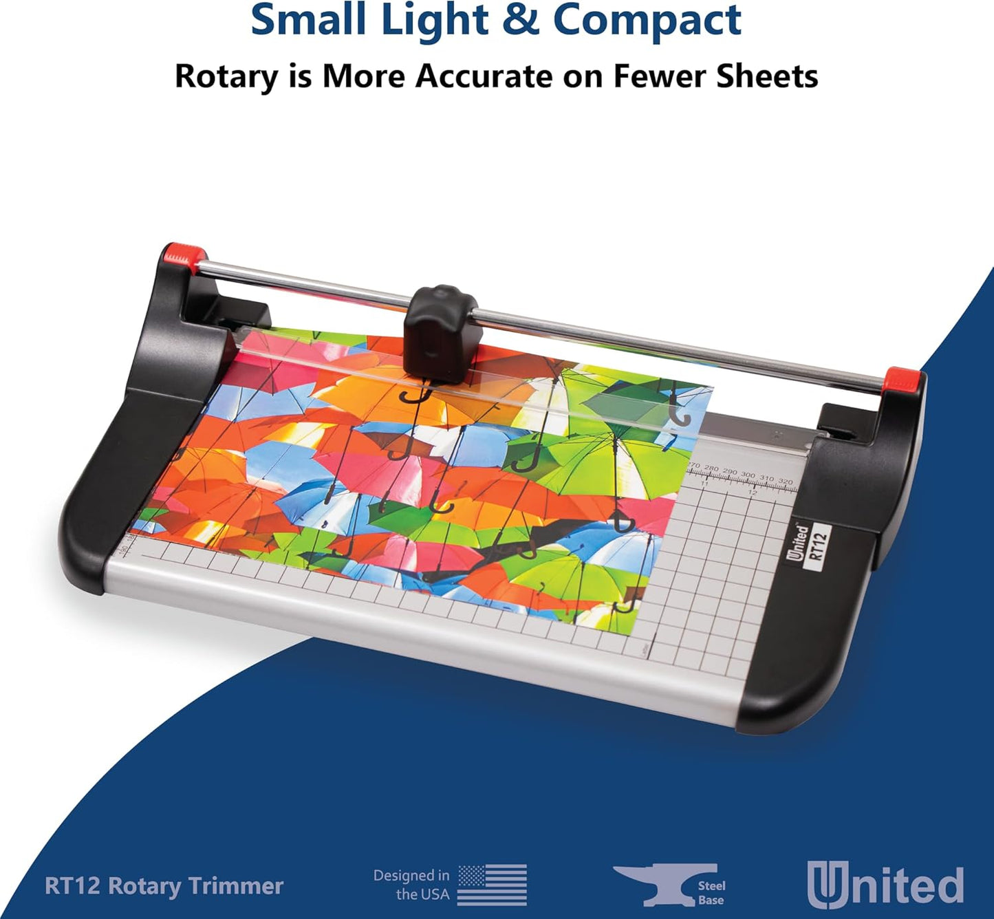 United Office Products RT12 Rotary Paper Trimmer, 12.5" Cut Length, 10 Sheet Capacity, Metal Base, Paper Cutter for Offices, Schools and Crafts