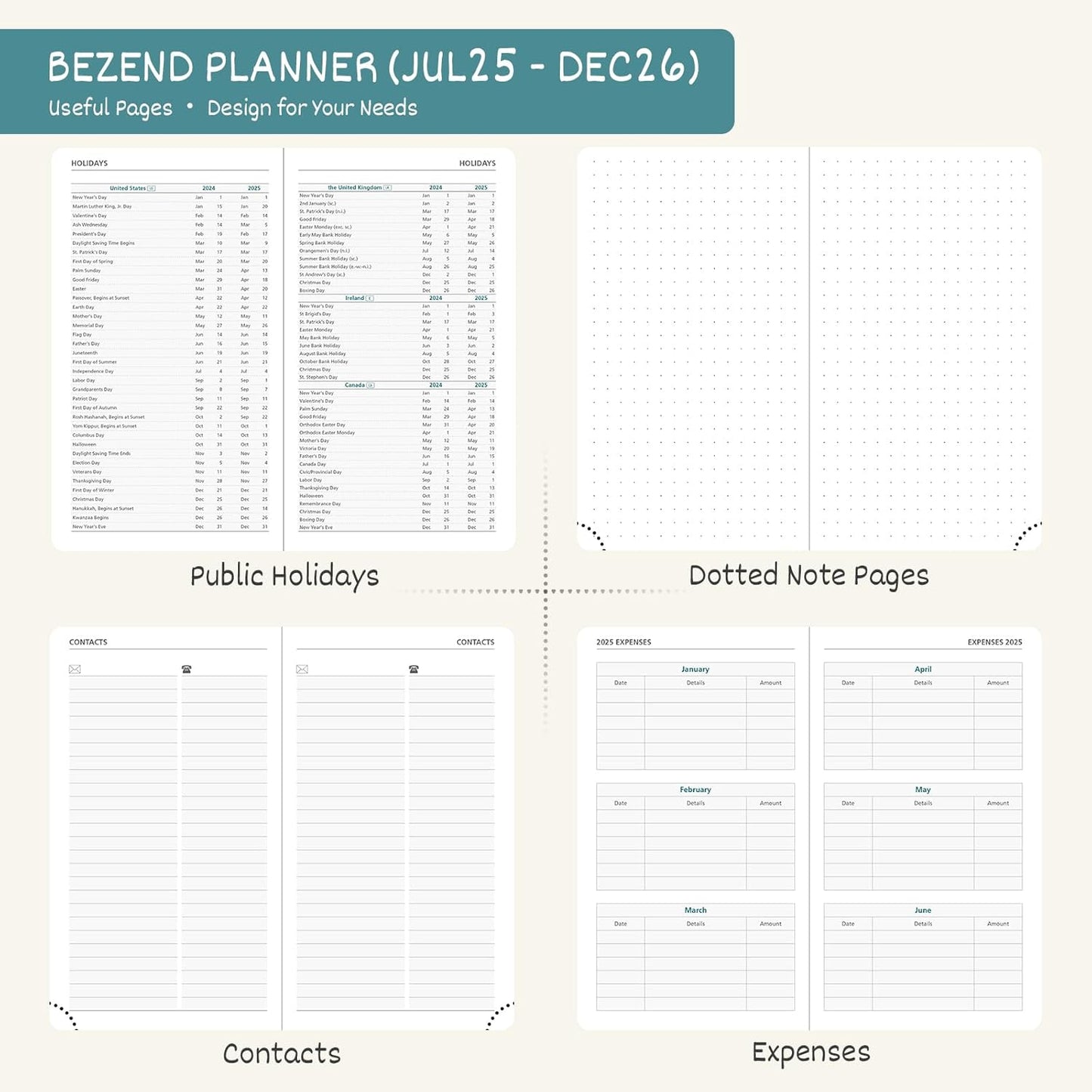 BEZEND Pocket Planner 2025-2026 Weekly and Monthly, 3.5" x 6" Academic Planner (Jul 25-Dec 26) 18-Month Mid-Year Calendar Book, Storage Pocket, Pen Holder, PU Leather Hardcover - Mint Green