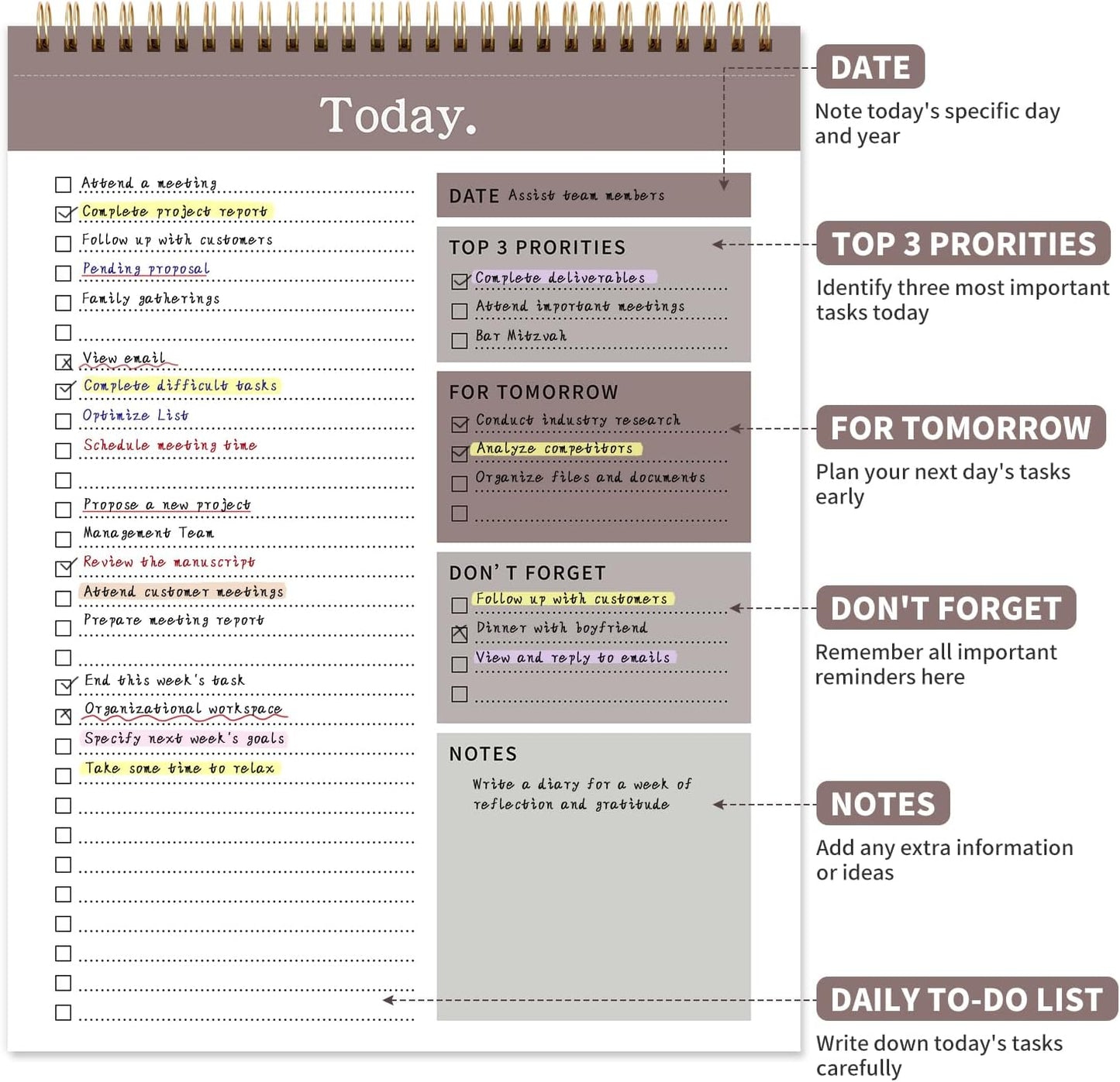 To Do List Notepad, 52 Undated Sheets （8.5"×11"）Duplex-printed Daily Planner For Work Home School Office Desk Accessories Supplies & Goal Setting Tasks- Brown