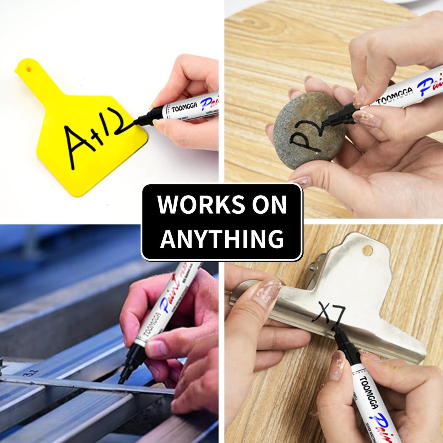 Black Paint Pens Permanent Paint Markers - 6 Pack Oil Based Marking Pens, Medium Point, Quick Drying and Waterproof Pens for Rock Painting Car Tyre Metal, Plastic, Canvas, Wood