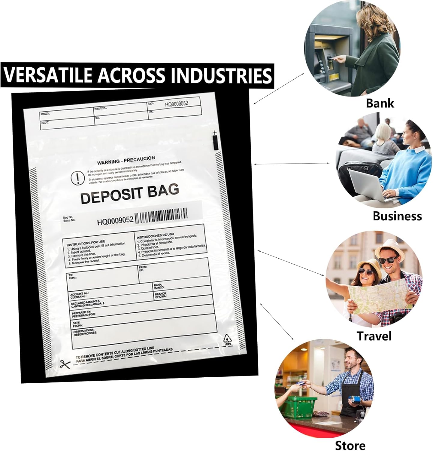 Transparent Plastic Deposit Bags, 500pcs 9x12in Tamper Proof Bag Security Bank Pocket,Cash Transfer Bag with Barcode and Self Sealing Adhesive,Used for Cash,Checks,Credit Cards