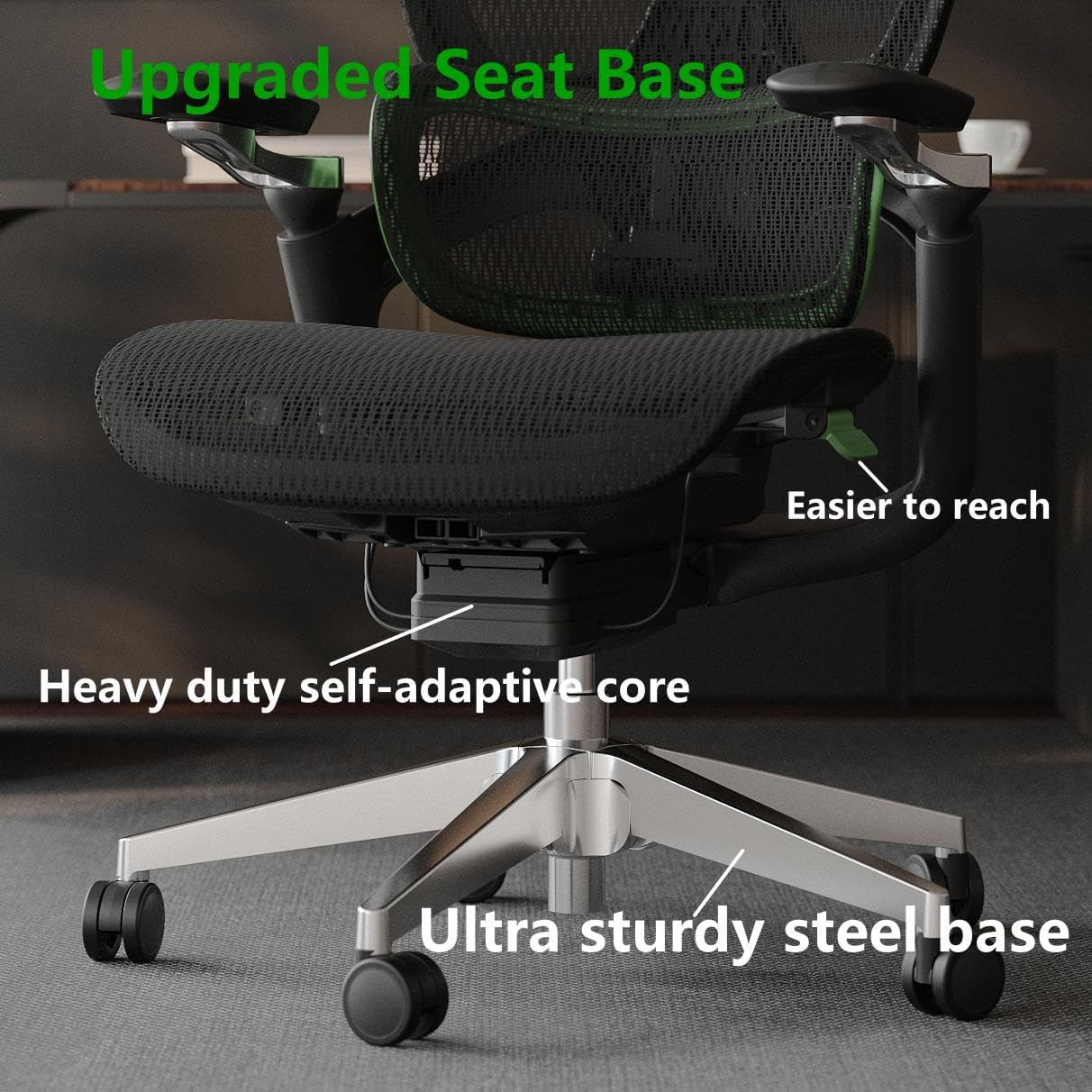 Ergonomic Office Chair, Mesh Home Office Desk Chair with Adaptive Lumbar Support, Gaming Chair with Headrest, 5D Armrest,90-130°Tilt, BIFMA Certified, Model Zen (Green)