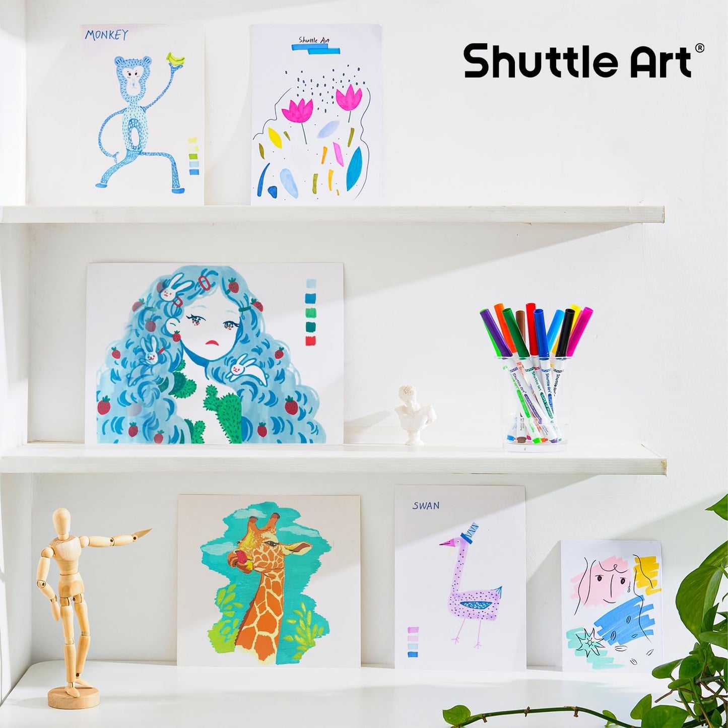 Shuttle Art 312 Pack Washable Super Tips Markers, 12 Assorted Colors Conical Tip Large Markers Bulk with a Box, Bonus Caps, Home Classroom School Supplies for Toddlers Kids Adults Students Teachers