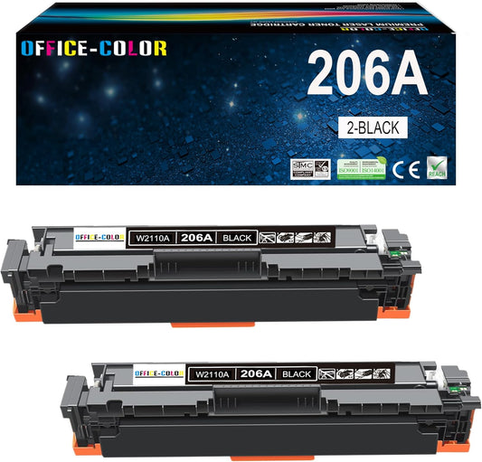 2 Pack Replacement for HP 206A Black Toner Cartridge W2110A for HP Color Laserjet Pro MFP M283cdw M283fdw M282nw M255dw,M255nw Toner Printer Ink (with Chip)