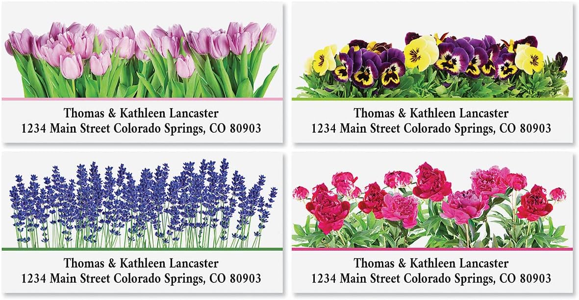 Colorful Images Floral Seasonal Bouquet Return Address Mailing Labels, Personalize with Name & Address, Set of 144 Self Adhesive, Easy Peel Flat Label Sheets, Large, 8 Designs