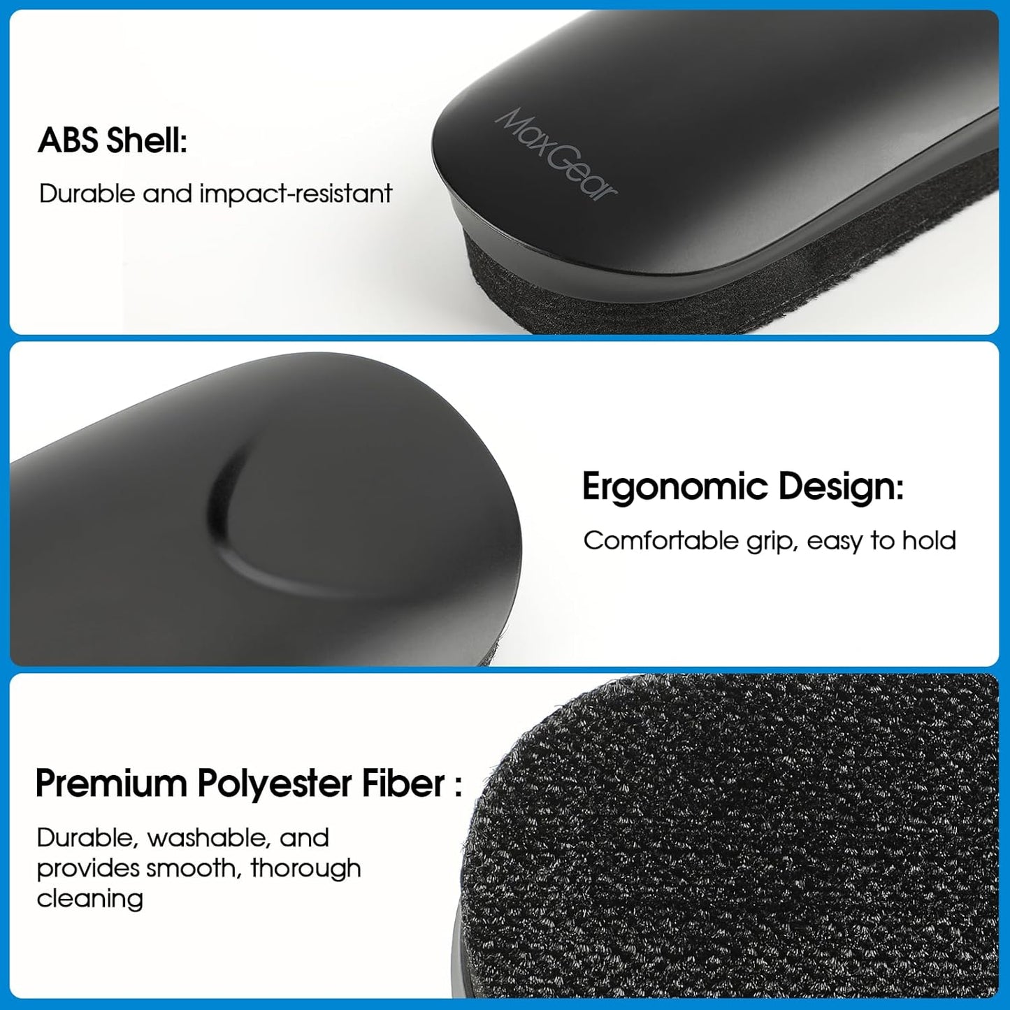 MaxGear Dry Erase Eraser, Magnetic Whiteboard Eraser for Glass Board, Dry Erase Board, Dry Erase Board, Chalkboard Wiper with Built-in Magnet, Teacher Supplies for School, Office, Home, Black, 2 Pack