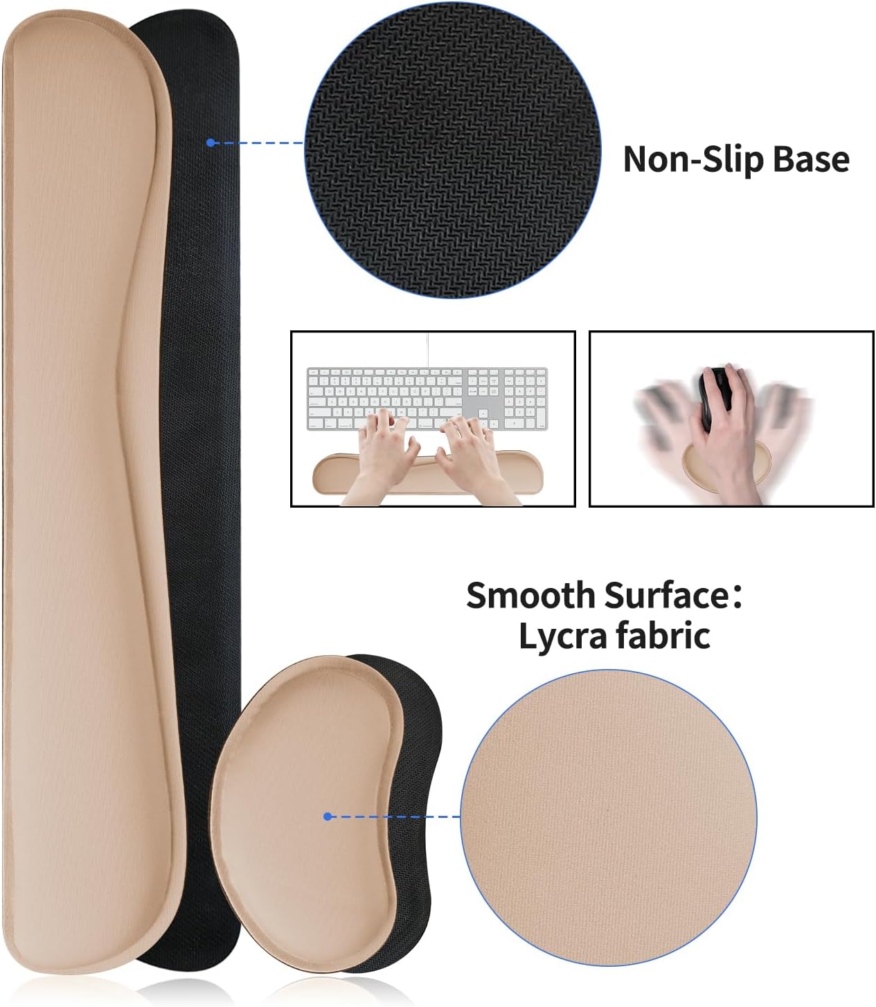 Bloss Leather Desk Pad and Keyboard Wrist Rest, Large Mouse Pad + Keyboard Pad+Mouse Wrist Support, Non-Slip Desk Mat Protector for Office, Home(31.5×15.7 Inches,Beige)