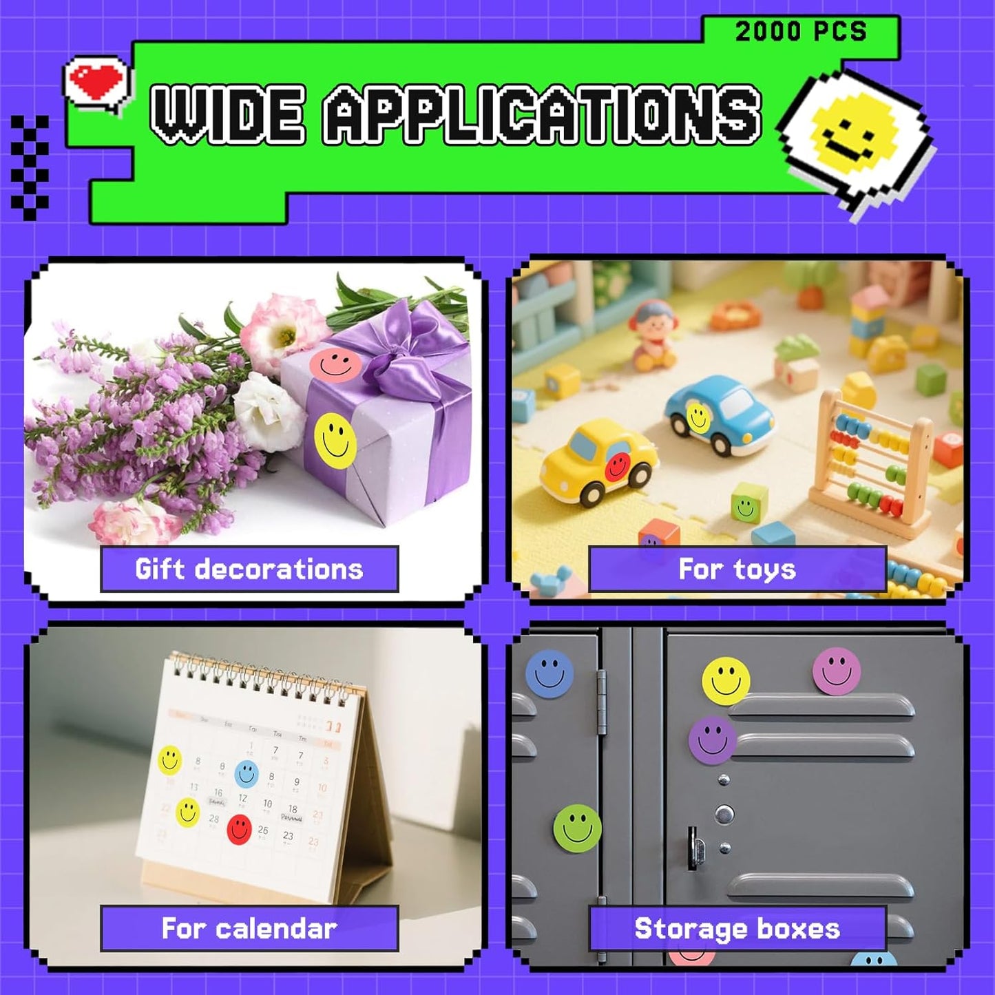 2000Pcs Smiley Face Stickers - 4 Rolls Happy Face Stickers Cute Small Reward Stickers for Kids Classroom Teachers Students