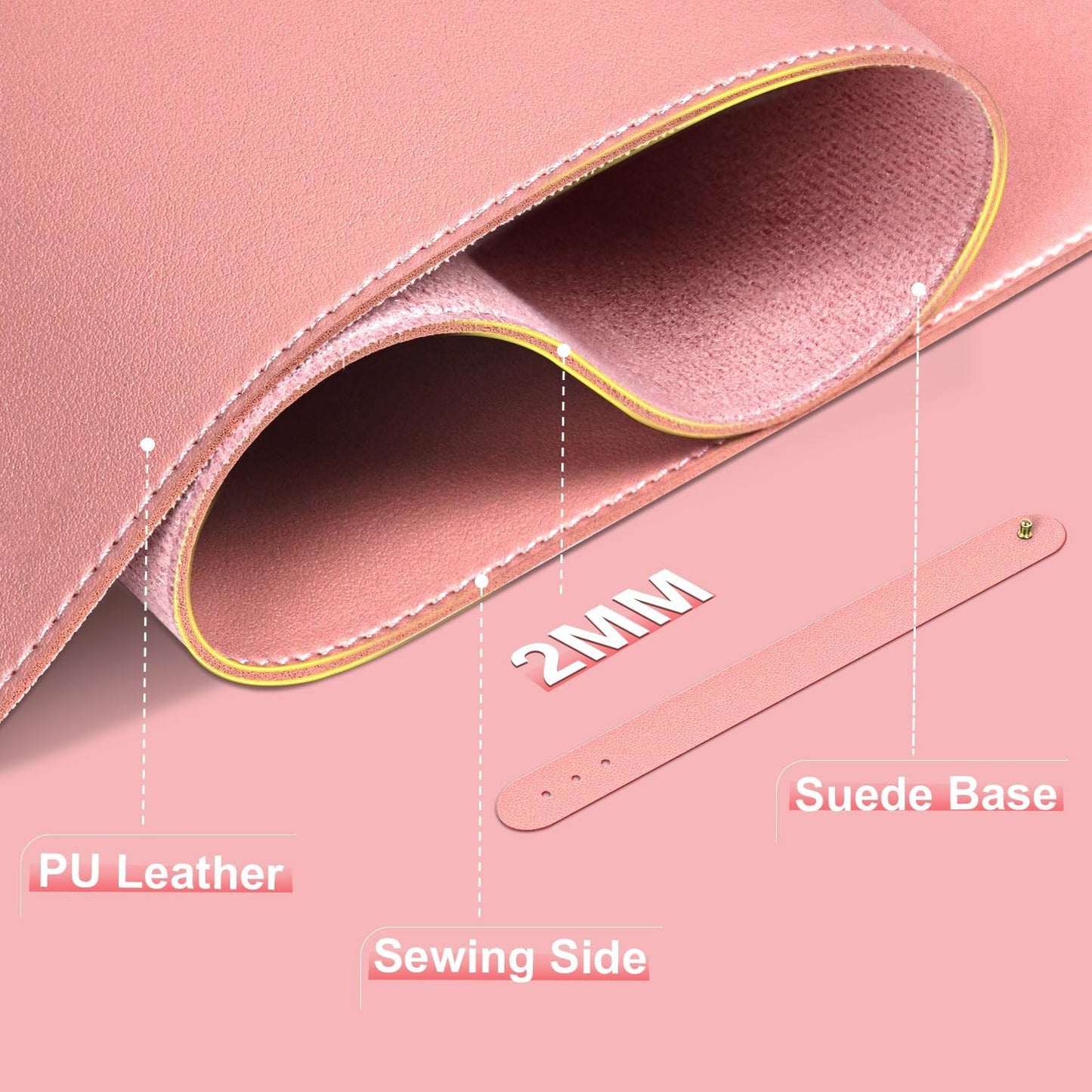 Large Desk Pad 47.2" x 17", Leather Desk Mat Protector, Non-Slip PU Leather Desk Blotter Pad, Large Mouse Keyboard Mat, Waterproof Desk Cover Pad for Office & Home(Sweet Pink)