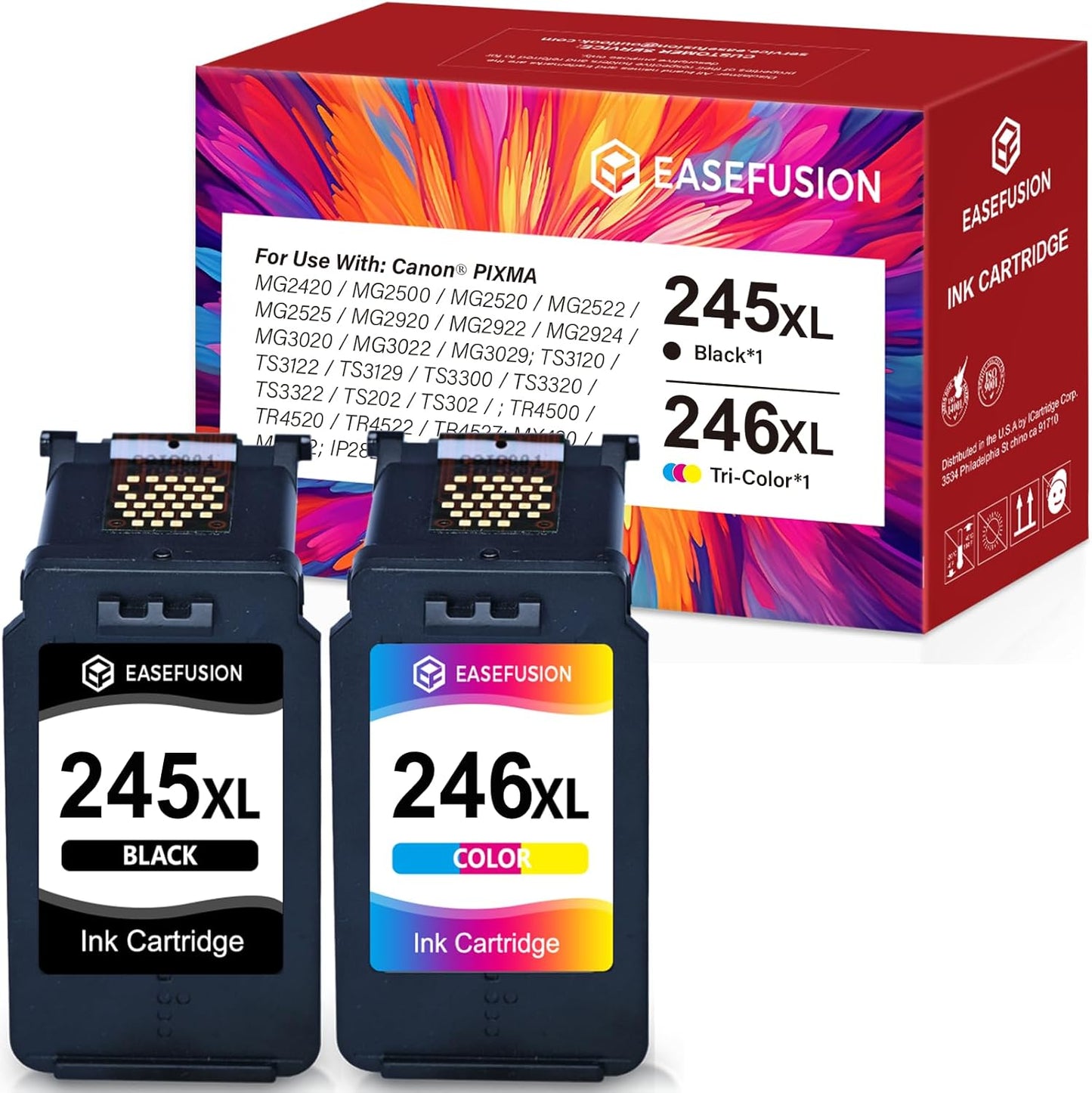 245XL 246XL Combo Pack Replacement for Canon Ink 245 246 PG-245 XL PG-245XL Black Color Ink Cartridges for Canon Pixma MX490 MX492 MG2522 TR4520 TS3322 TS202 MG2500 TS3122 TR4500 Printer