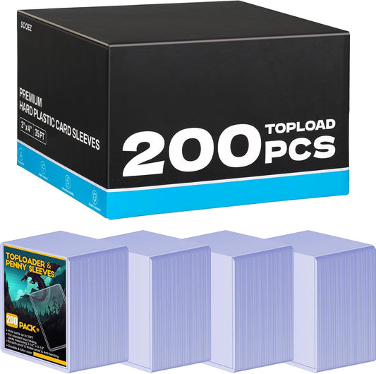 200 Count Topload Card Holder, Sooez 35PT Topload Card Protector, 3" x 4" Hard Plastic Card Sleeves, Baseball Card Protector, Rigid Toploading Card Case for Collectible Trading Sports Cards