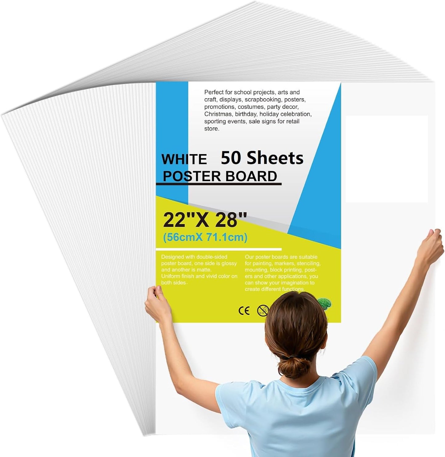 50 Pcs Poster Board 22" x 28" White Poster Paper Bulk, ROOKEA 250 GSM Vision Board for School Arts Craft Projects Presentations Drawing Scrapbooking Blank Graphic Display Office Supplies