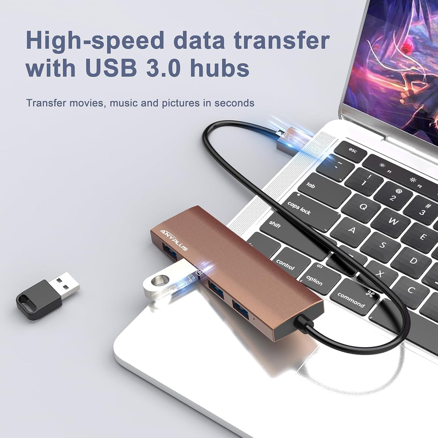 USB Hub, USB 3.0 Hub Aluminum Alloy Ultra Slim USB Splitter, Portable 4 Port USB Extender, USB Hub for Laptop, PC, MacBook, iMac, Surface Pro, Mac Pro, Flash Drive, XPS【Brown】