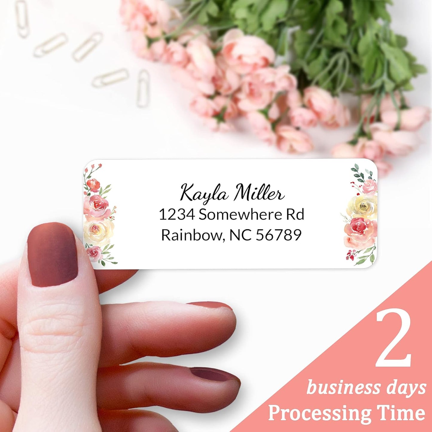 Personalized Return Address Labels Floral - Set of 120 Custom Mailing Labels for Envelopes, Self Adhesive Flat Sheet Rectangle Personalized Name Stickers (Blush Pink)