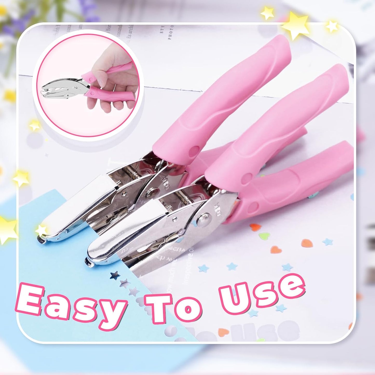 UCEC 5 Pack Metal Handheld Paper Punchers Single-Hole Tag Punch Set, 1/4" Small Hole Puncher Shapes for Crafting with Circle Heart Star Tiny Hole Punch of School Supplies for DIY Craft Tags Ticket