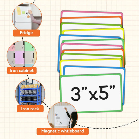 24 Pack Magnetic Name Tags & Labels - 3x5 Inch Dry Erase Reusable Stickers for Warehouse, Office, Classroom - Strong Adhesive Whiteboard Tags for Organizing, Inventory, Staff Identification