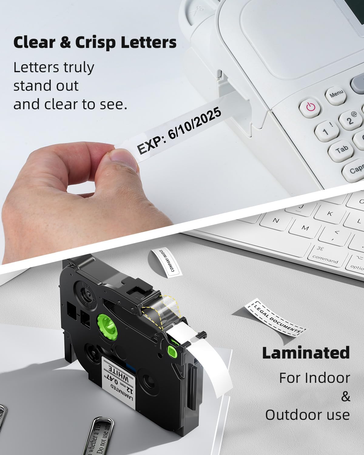 Replacement for Brother Ptouch Label Tape TZe-231 12mm 0.47" Laminated White Tape TZe231 Compatible with P Touch Label Maker Refills PT-D210 D220 1880 1890, 1/2 Inch TZ Black on White, 5-Pack