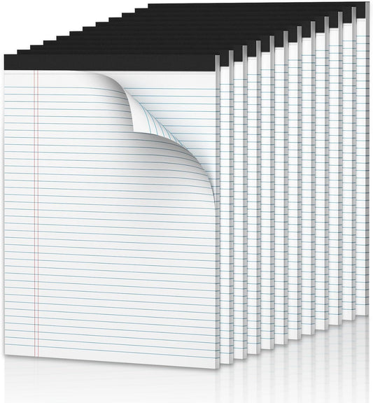 Legal Pads 8.5 x 11.75 Inch Notepad, 12 Pack White Legal Pads 8.5 x 11.75 College Ruled Notepads, Micro Perforated Desk Notepad with Study Backboard, White Notepads for School College Office Business