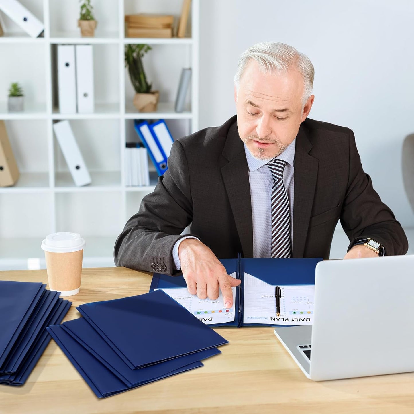 Patelai 48 Pcs Plastic Folders with 2 Pockets and 3 Prongs Home Folders with Card Slot Letter Size Heavy Duty Report Covers for Back to School(Navy Blue,Classic)