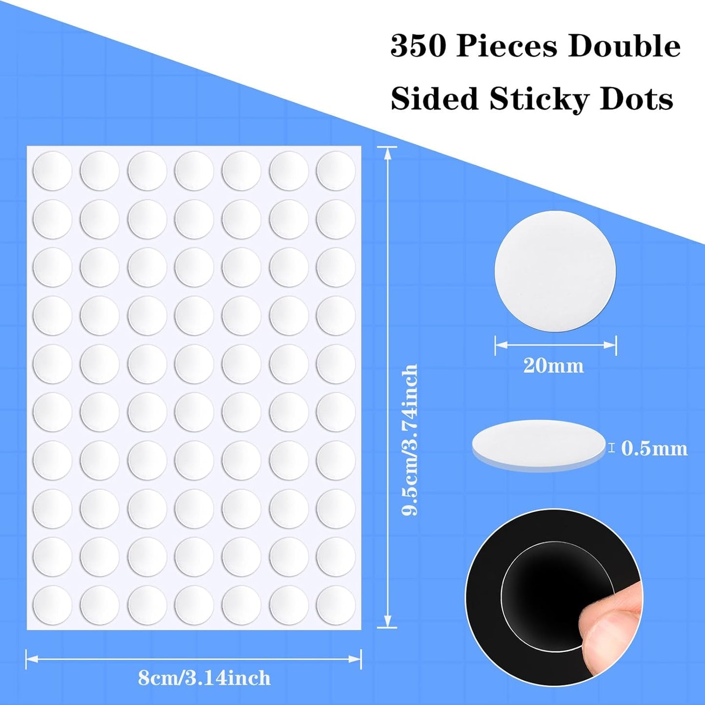 JUNEBRUSHS 350 Pieces Double Sided Sticky Dots, Sticky Tack for Wall Hanging Removable Poster Putty Clear Round Putty No Trace Adhesive Sticky Putty for Balloon Craft DIY Art Office Supplies (20 mm)