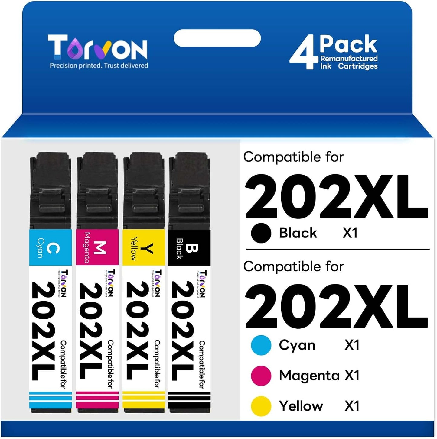 Remanufactured Ink Cartridge Replacement for Epson 202XL Ink Cartridges 202 202 XL T202 Compatible with Epson Workforce WF-2860 Expression XP-5100 Printer(4 Pack, Black, Cyan, Magenta, Yellow)