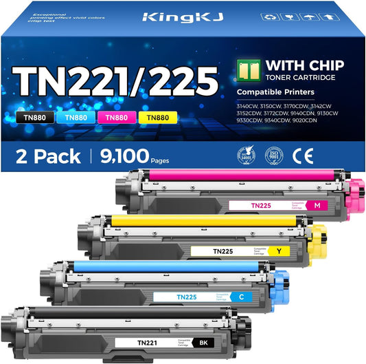 TN221 TN225 Toner Cartridge 4-Pack Black Cyan Yellow Magent Replacement for Brother TN-221 TN-225 to Use with MFC-9130CW HL-3170CDW MFC-9340CDW HL-3140CW 3150CW MFC-9330CDW 9140CDN DCP-9020CDN Printer