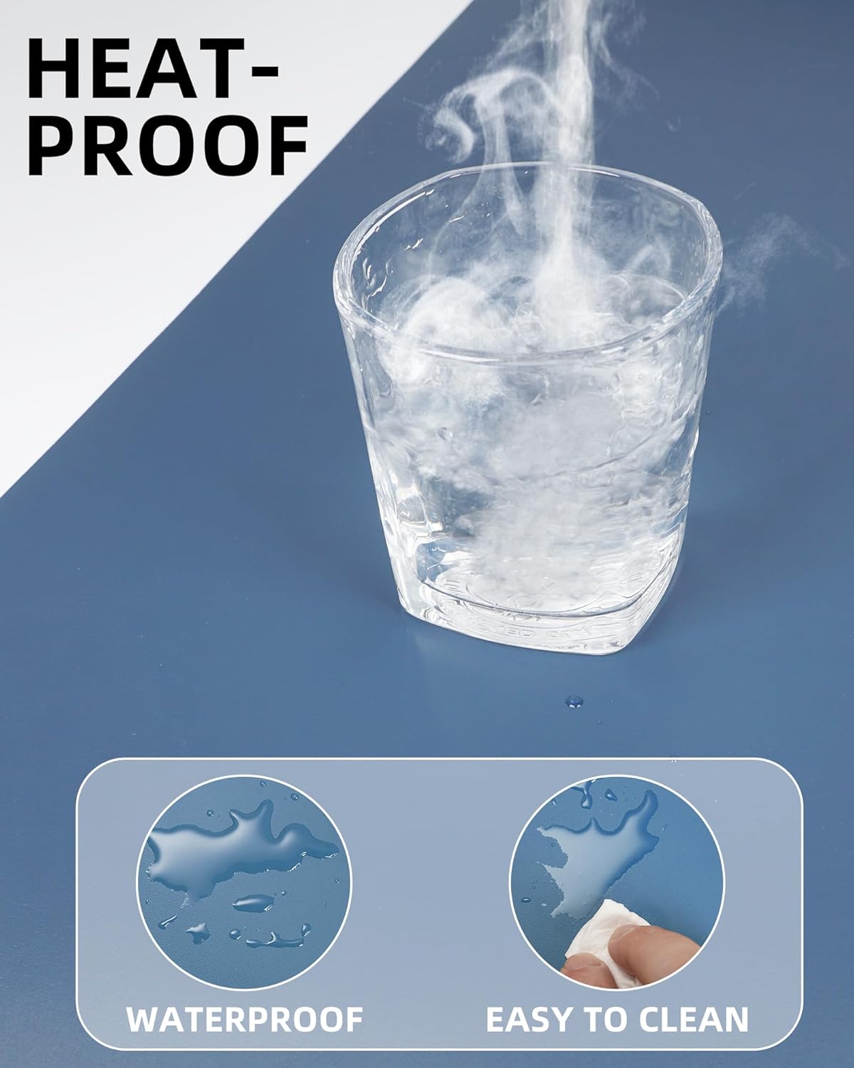 AFIING Leather Desk Pad Protector, Mouse Pad, Office Desk Mat, Non-Slip PU Leather Desk Blotter, Large Desk Mat, Waterproof Keyboard Mat for Office/Home/Decor (Grey Blue, 48" x 17")